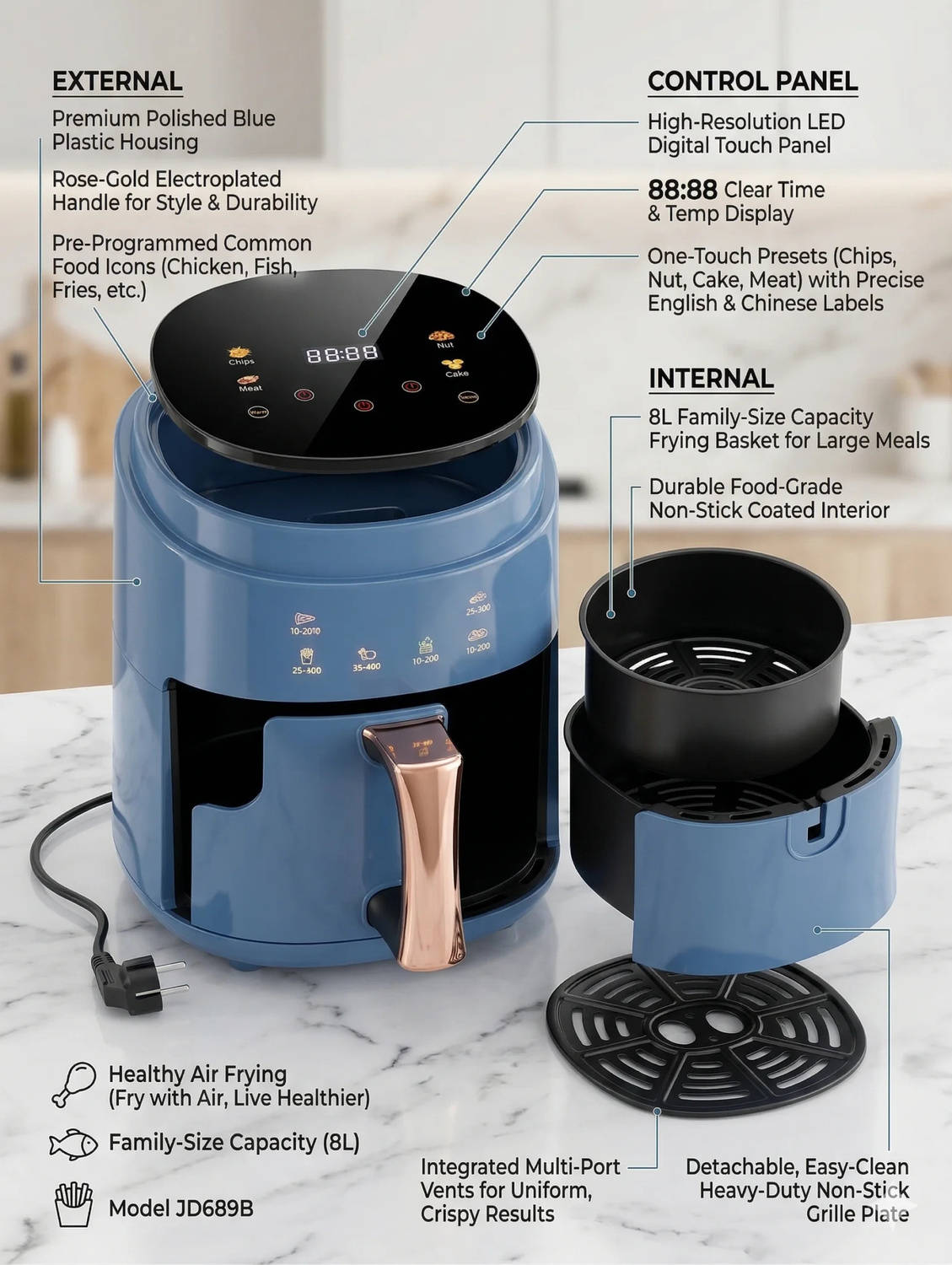 XORQO TECH JD689B 8 Litres Air Fryer - image 3