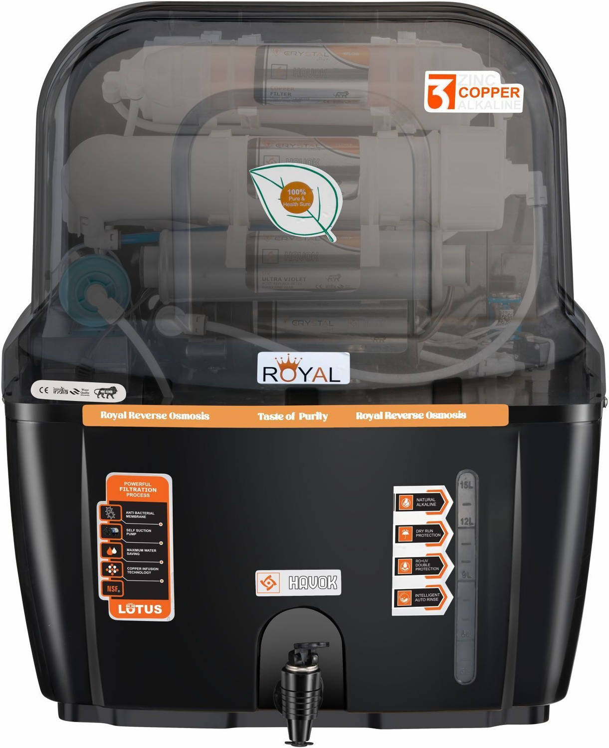 Havok Copper Royal RO + UV + UF Water Purifier Water Purifer With Free Pre Filter