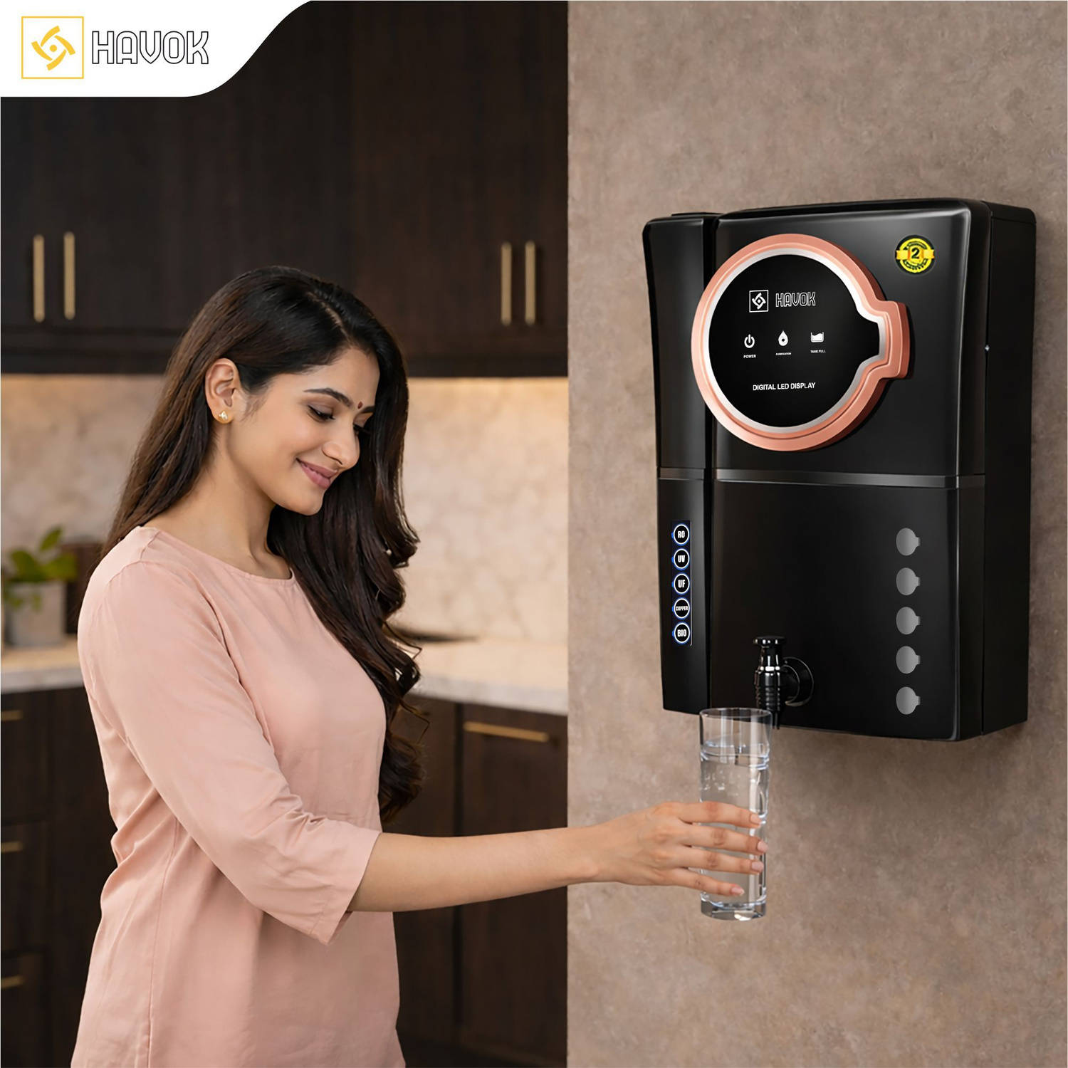 Havok Elite_Round_Display_Black RO + UV + UF Water Purifier Water Purifer With Free Pre Filter - image 5