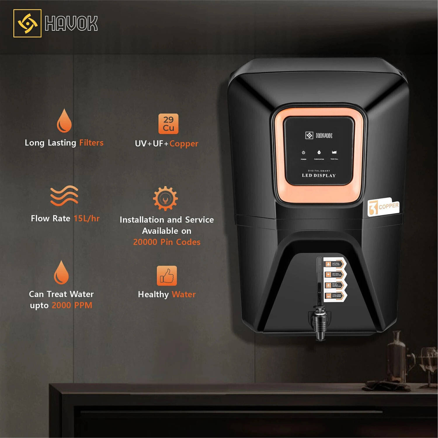 Havok Digitel RO + UV Water Purifier Water Purifer With Free Pre Filter - image 3