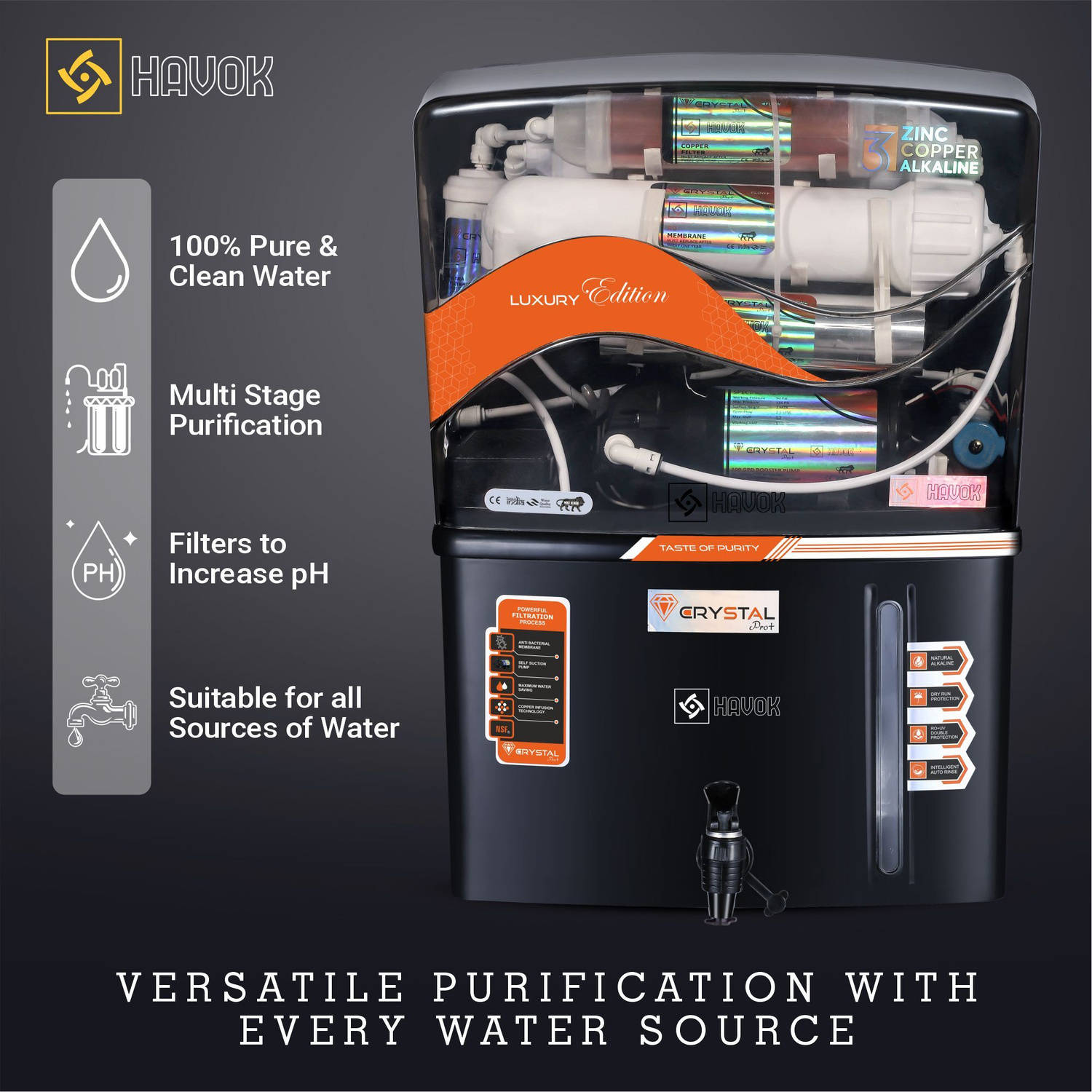 Havok Water_Purifier_Black RO + UV + UF Water Purifier Water Purifer With Free Pre Filter - image 2