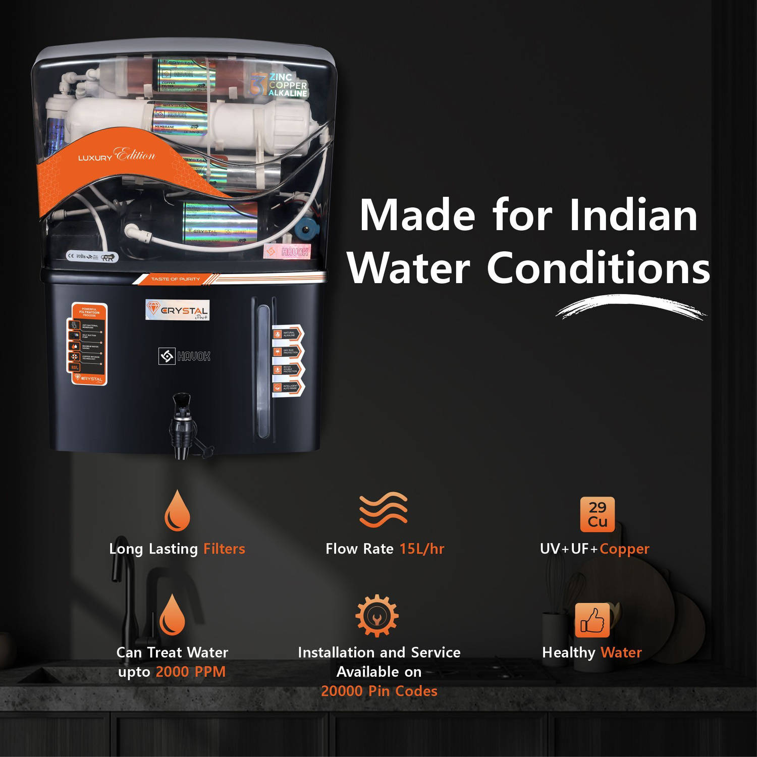 Havok Water_Purifier_Black RO + UV + UF Water Purifier Water Purifer With Free Pre Filter - image 3