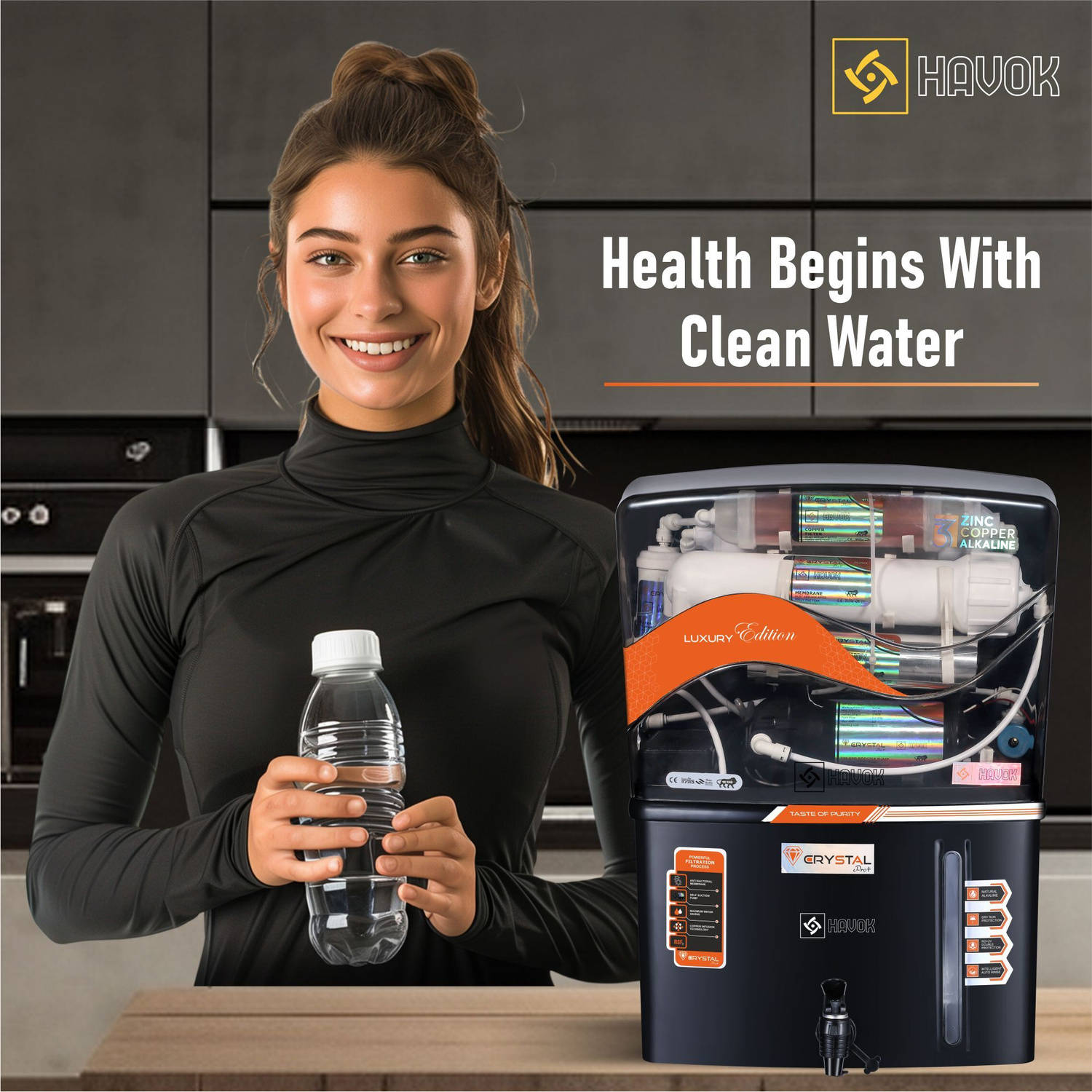 Havok Water_Purifier_Black RO + UV + UF Water Purifier Water Purifer With Free Pre Filter - image 4