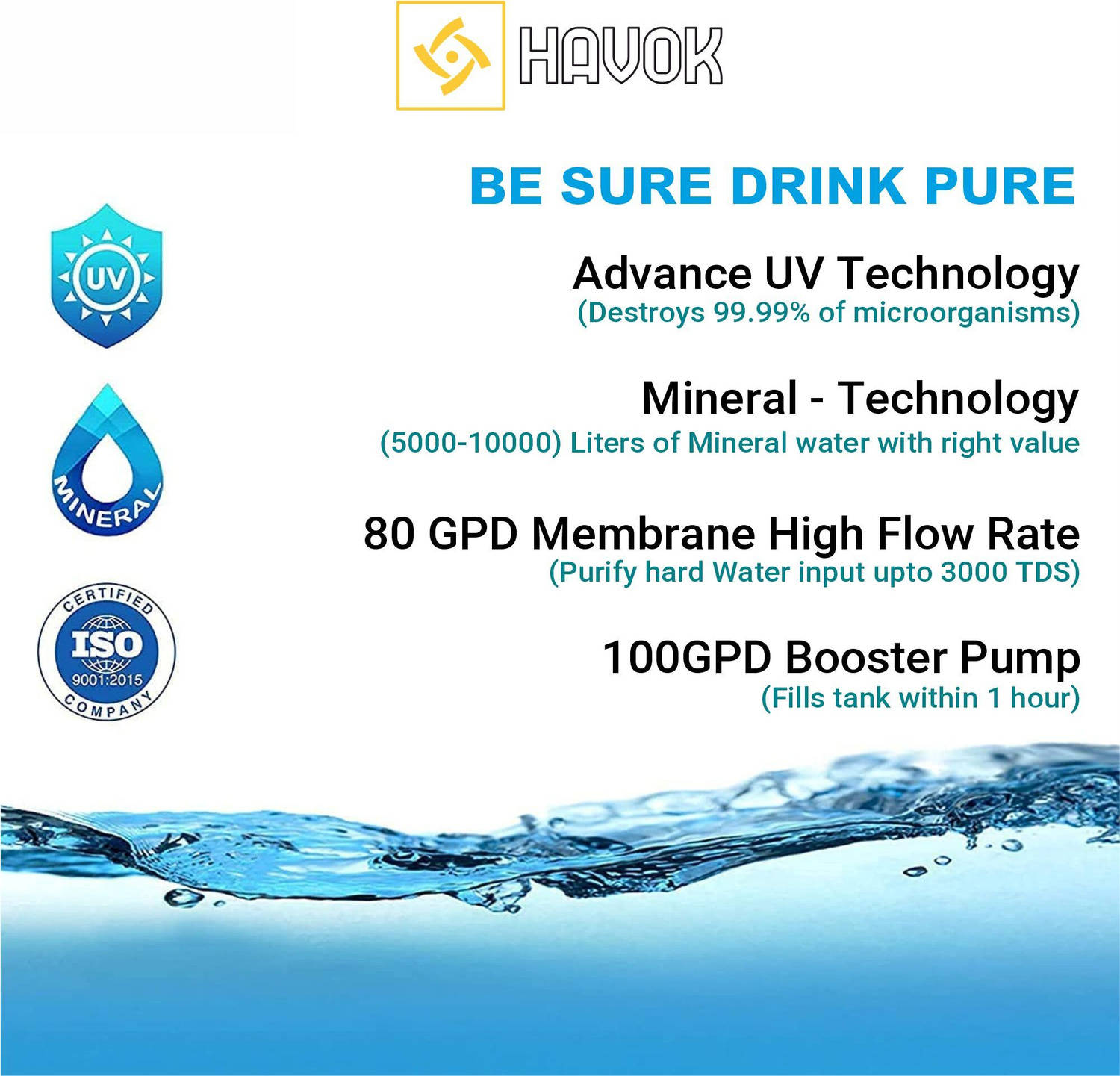 Havok Water_Purifier_Black RO + UV + UF Water Purifier Water Purifer With Free Pre Filter - image 5