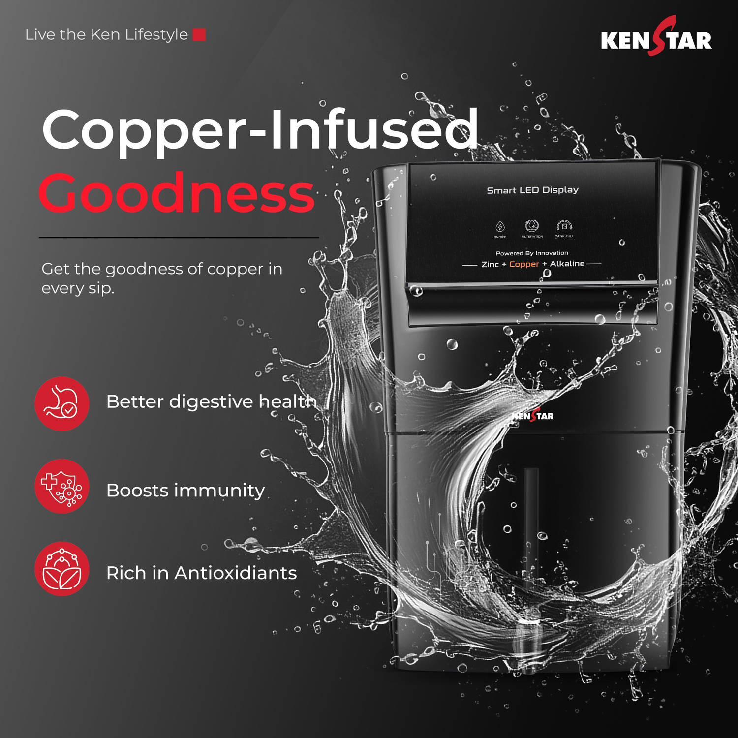 Kenstar Black Pureza RO + UF + UV Water Purifier - image 5